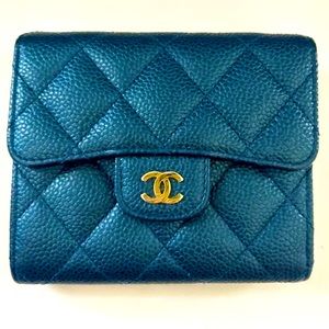 Chanel caviar aqua rare color flap trifold